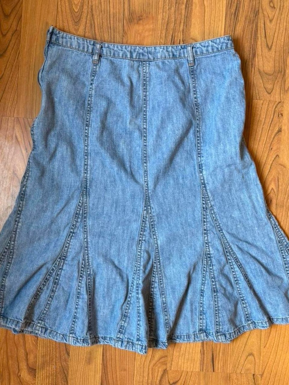 Faded Glory Light Blue Denim A-Line Panel Skirt